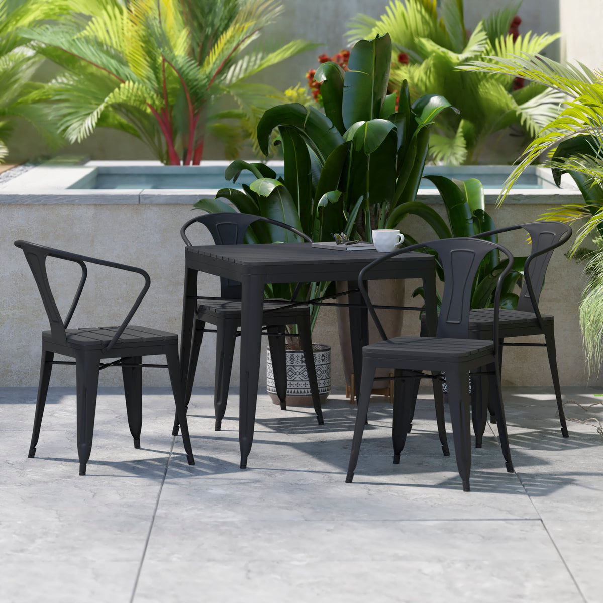 All-Weather Resin Top Square Table & 4 Metal Chairs with Poly Resin Seats - Image 2