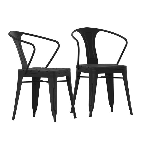 All-Weather Vertical Slat Back Patio Chair with Poly Resin Seat-2 Pack