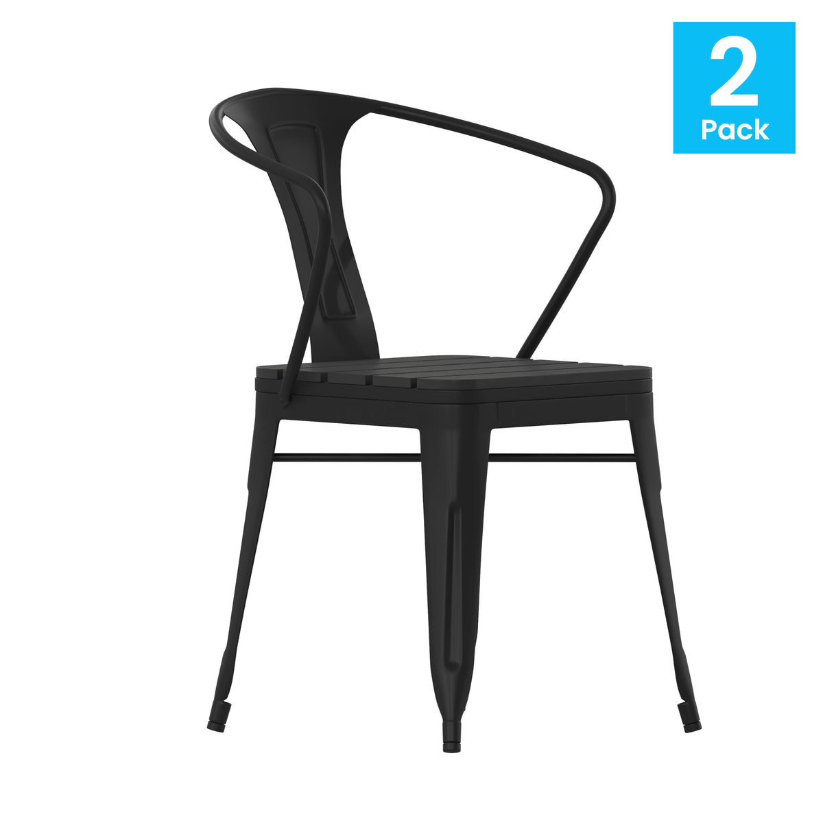 All-Weather Vertical Slat Back Patio Chair with Poly Resin Seat-2 Pack - Image 2