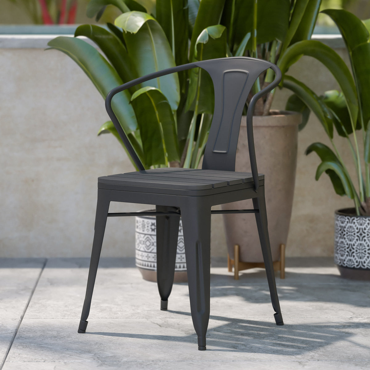 All-Weather Vertical Slat Back Patio Chair with Poly Resin Seat-2 Pack - Image 3