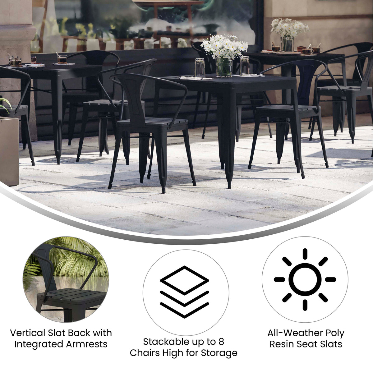 All-Weather Vertical Slat Back Patio Chair with Poly Resin Seat-2 Pack - Image 4