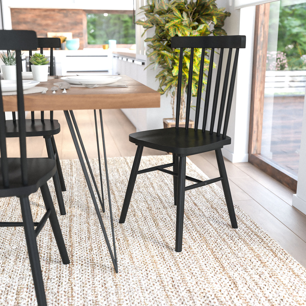 Windsor Style Commercial Solid Wood Spindle Back Dining Chairs -Set of 2 - Image 3