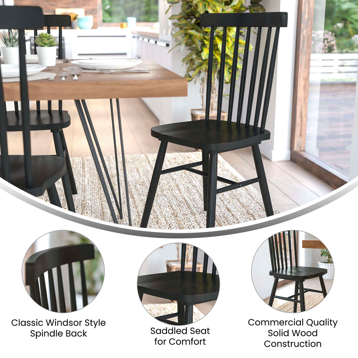 Windsor Style Commercial Solid Wood Spindle Back Dining Chairs -Set of 2 - Image 4