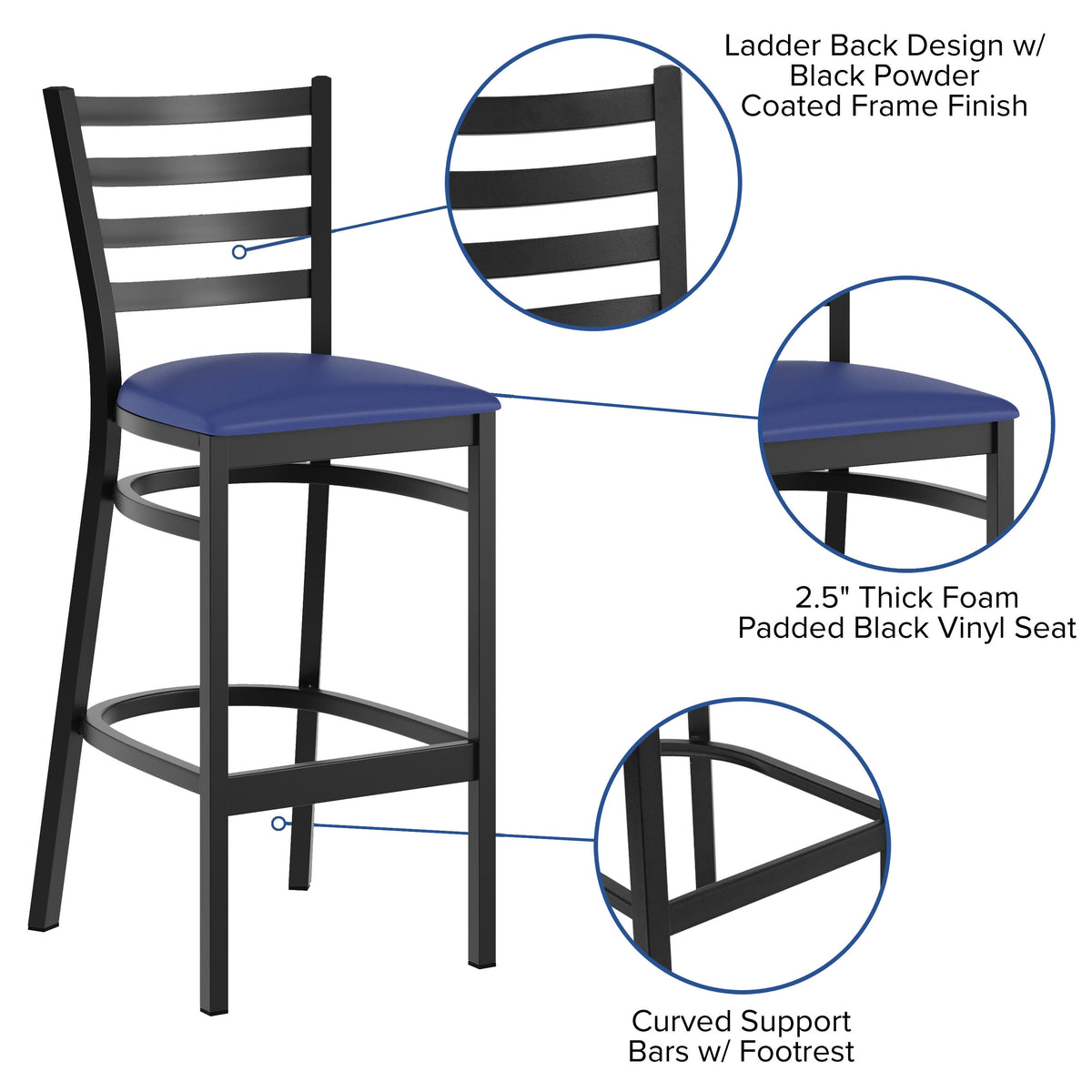 Ladder Back Metal Restaurant Barstool - Image 3