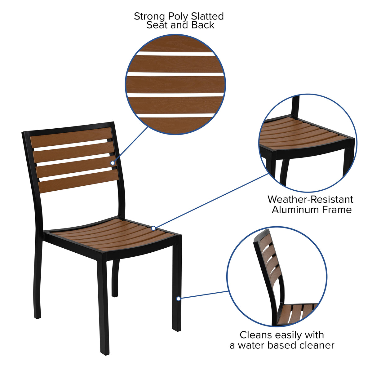 Faux Teak Patio Table, 2 Chairs & 9FT Patio Umbrella with Base - Image 4