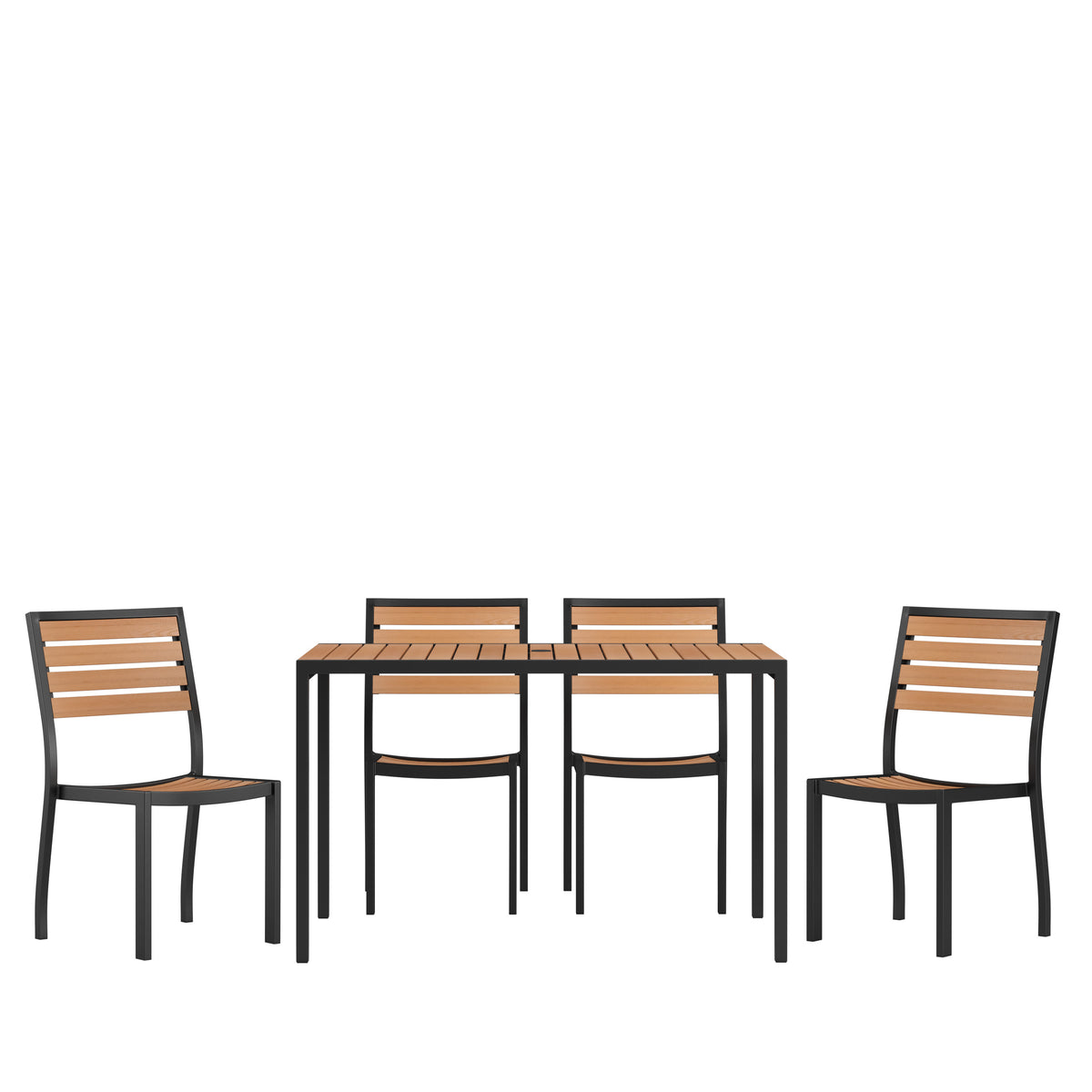 Indoor/Outdoor Steel Framed Faux Teak Patio Table with 4 Chairs
