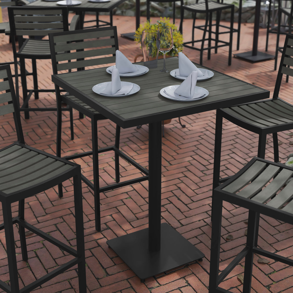 Indoor/Outdoor 32" Square Bar Height Dining Table with Poly Slats - Image 2