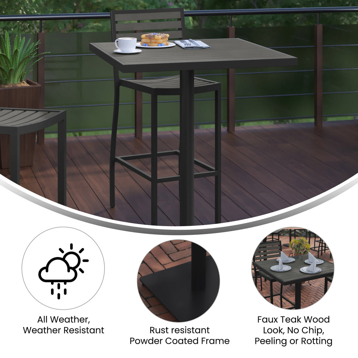 Indoor/Outdoor 32" Square Bar Height Dining Table with Poly Slats - Image 3