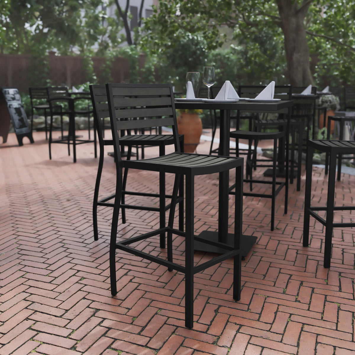 Commercial Grade Outdoor All-Weather Bar Stool with Poly Resin Slats - Image 2
