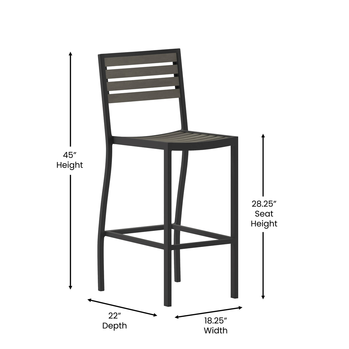 Commercial Grade Outdoor All-Weather Bar Stool with Poly Resin Slats - Image 4