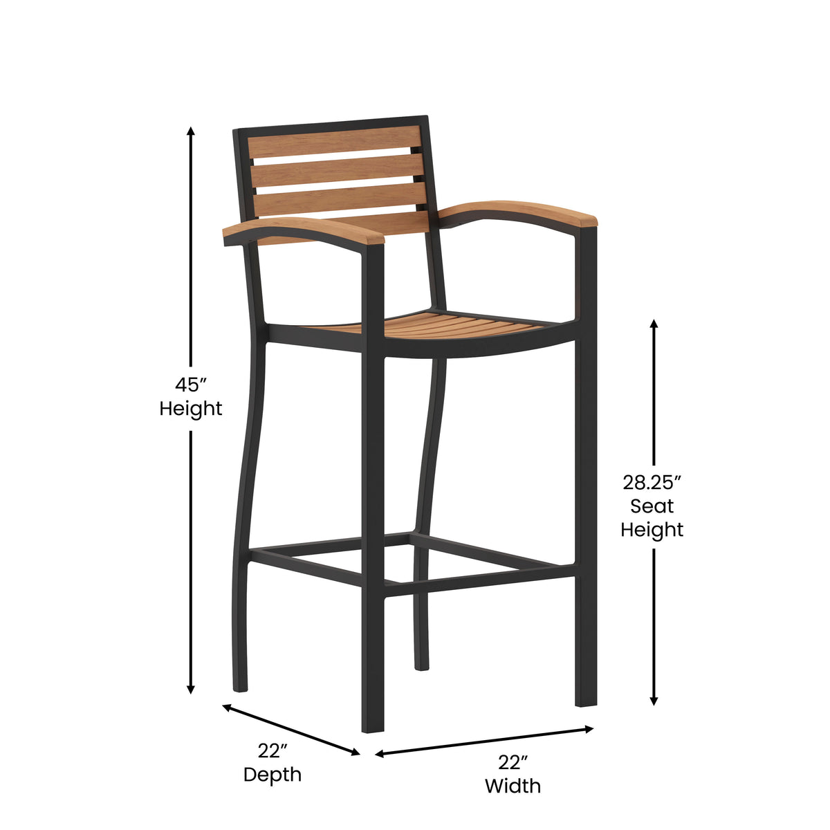 Commercial Grade Outdoor Bar Stool with Armrests and Poly Resin Slats - Image 4