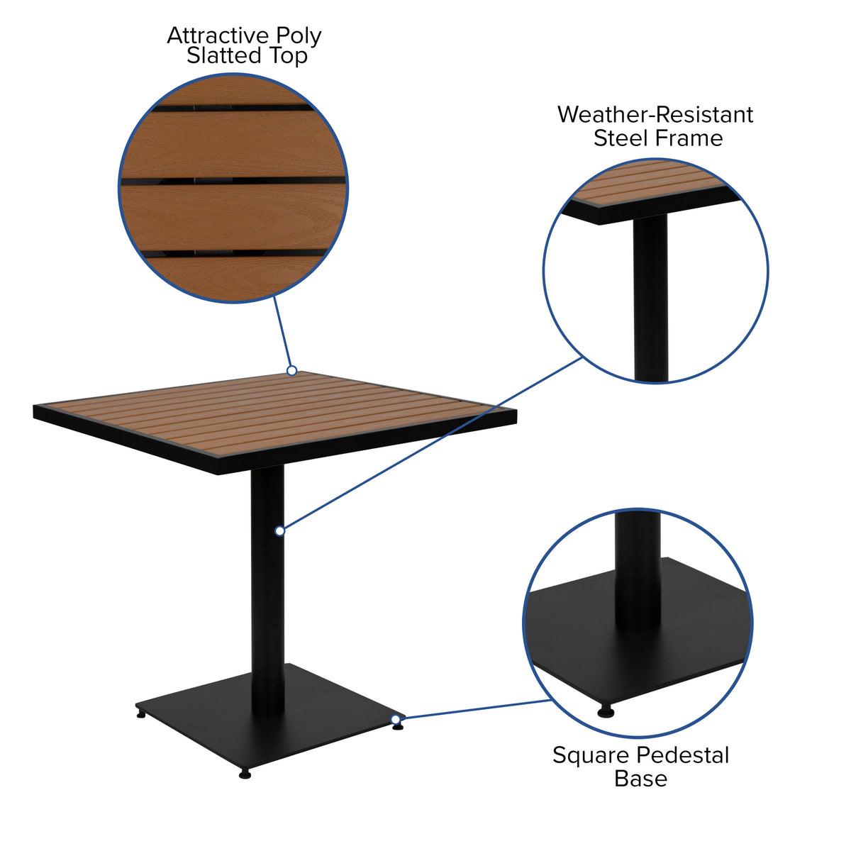 2 Faux Teak Accented Club Chairs and 30" Square Faux Teak Patio Table Set - Image 3