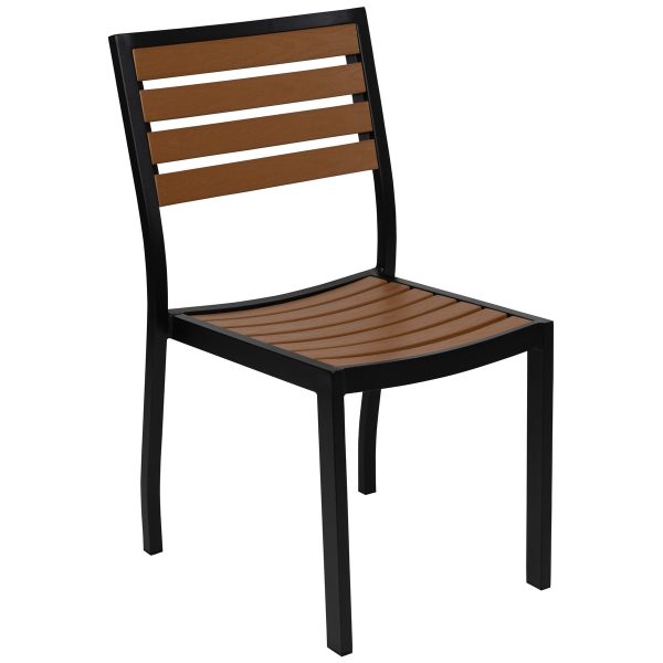 Outdoor Faux Teak Side Chair with Poly Slats - Teak Patio Chair