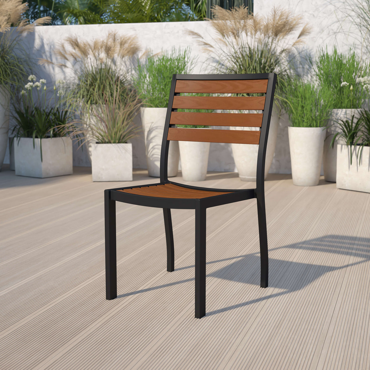 Outdoor Faux Teak Side Chair with Poly Slats - Teak Patio Chair - Image 2