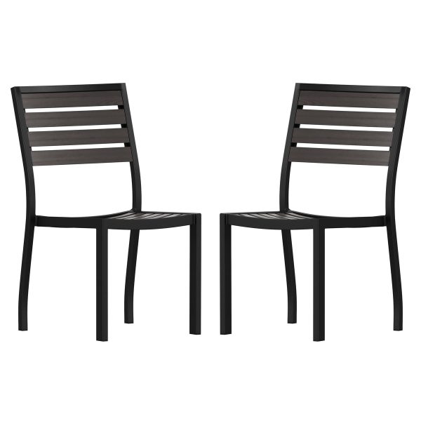 2 Pack Outdoor Faux Teak Side Chair with Poly Slats - Teak Patio Chair