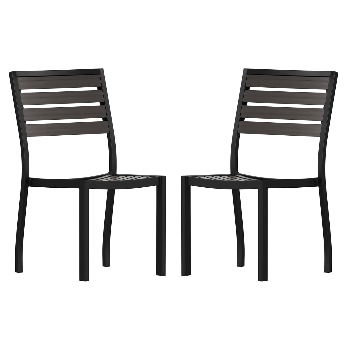 2 Pack Outdoor Faux Teak Side Chair with Poly Slats - Teak Patio Chair