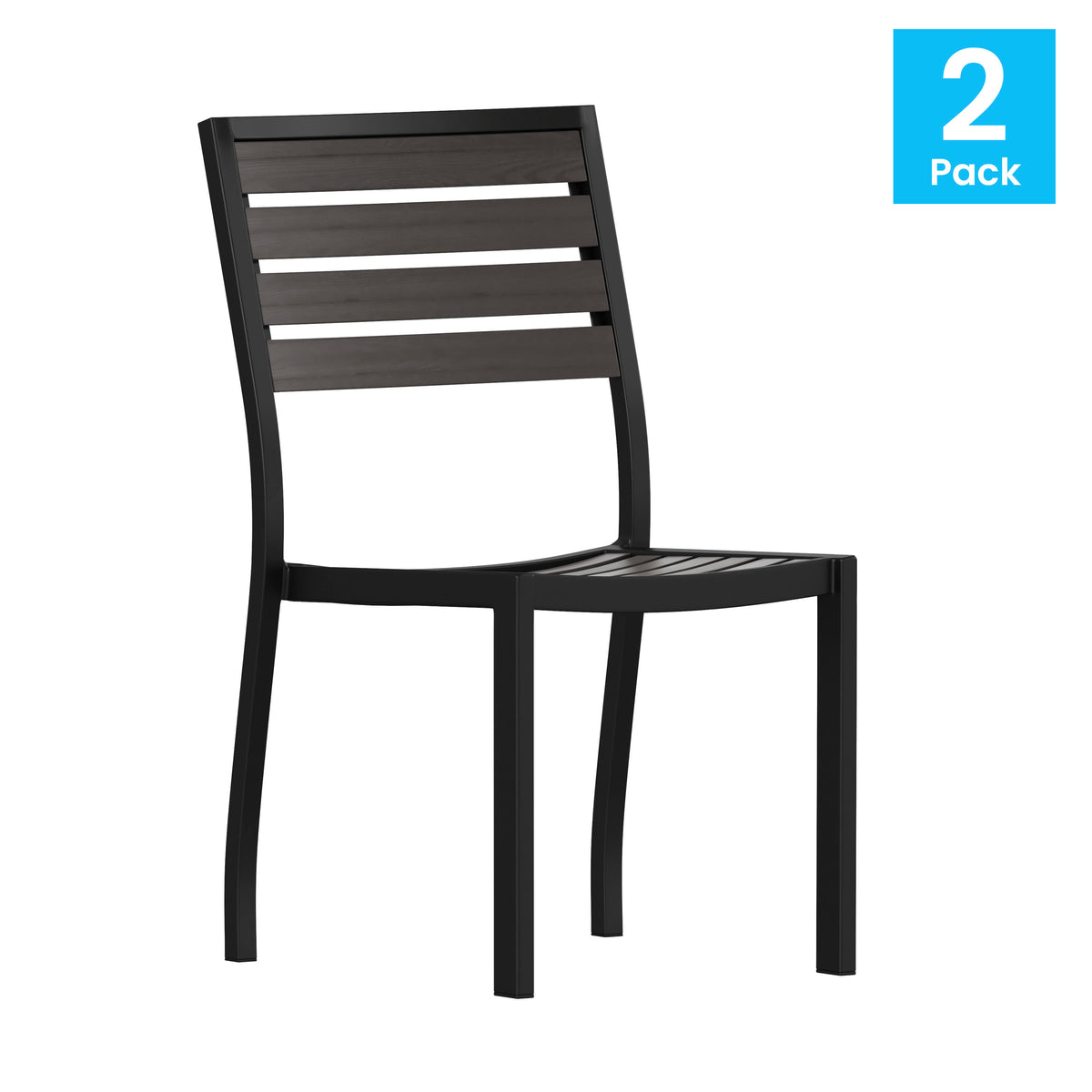 2 Pack Outdoor Faux Teak Side Chair with Poly Slats - Teak Patio Chair - Image 2