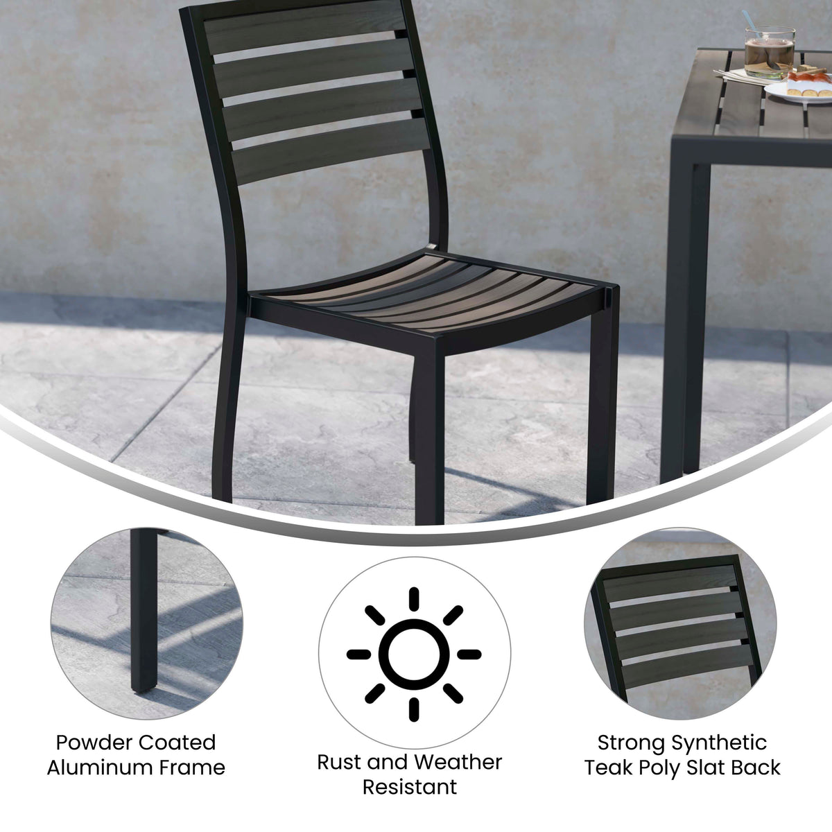2 Pack Outdoor Faux Teak Side Chair with Poly Slats - Teak Patio Chair - Image 4