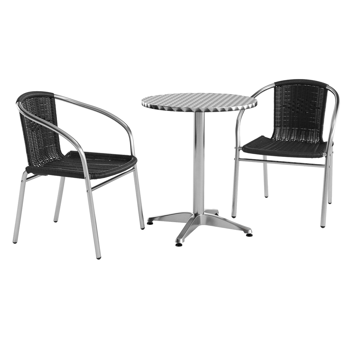 23.5'' Round Aluminum Indoor-Outdoor Table Set with 2 Rattan Chairs