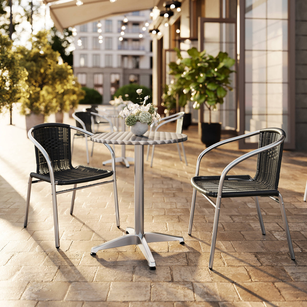 23.5'' Round Aluminum Indoor-Outdoor Table Set with 2 Rattan Chairs - Image 2
