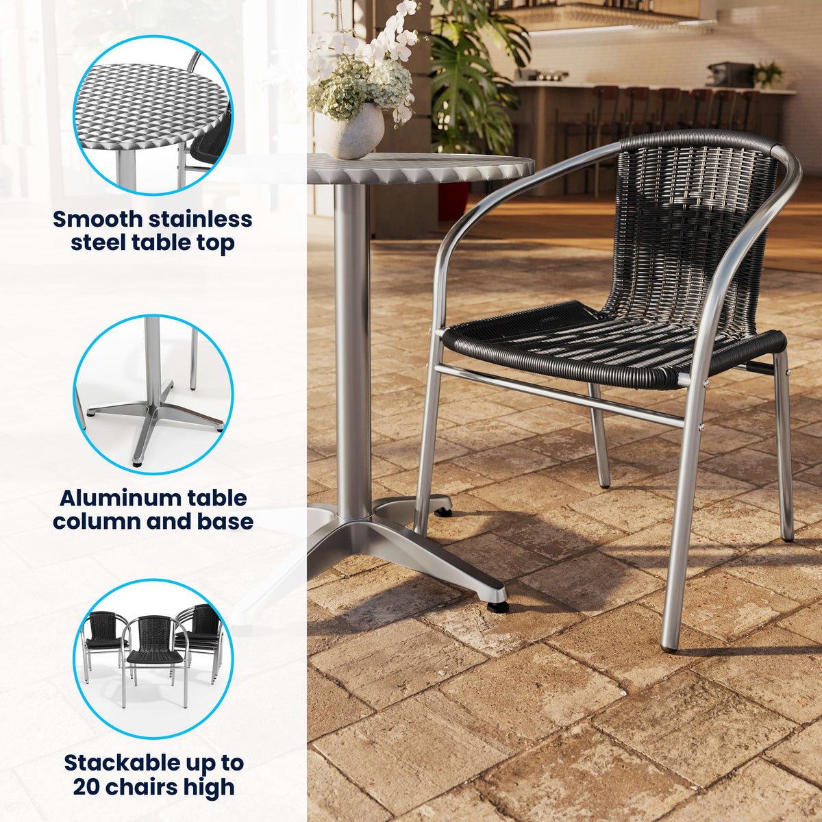 23.5'' Round Aluminum Indoor-Outdoor Table Set with 2 Rattan Chairs - Image 3