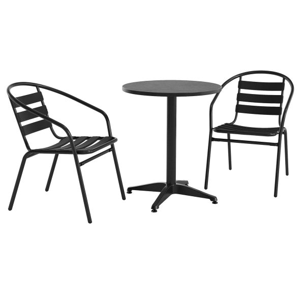 23.5" Round Aluminum Indoor-Outdoor Table Set with 2 Slat Back Chairs