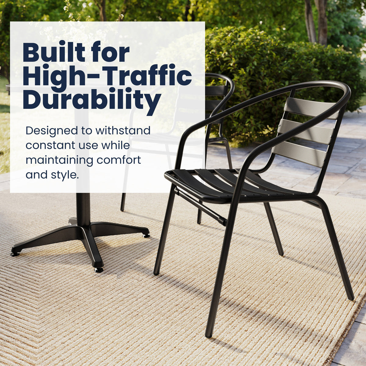 23.5" Round Aluminum Indoor-Outdoor Table Set with 2 Slat Back Chairs - Image 4