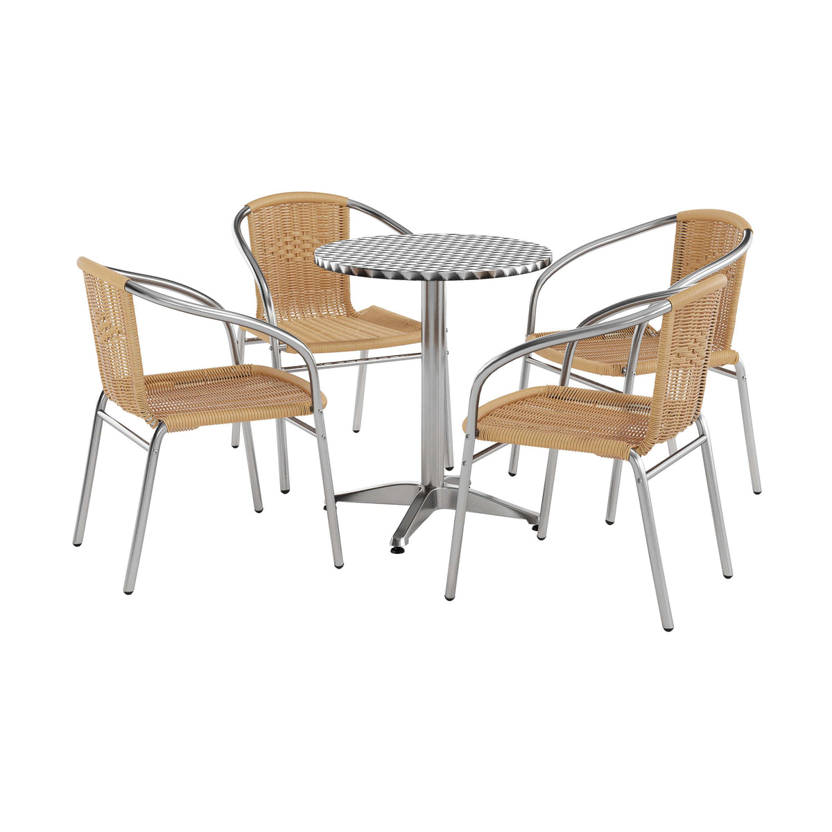 23.5'' Round Aluminum Indoor-Outdoor Table Set with 4 Rattan Chairs