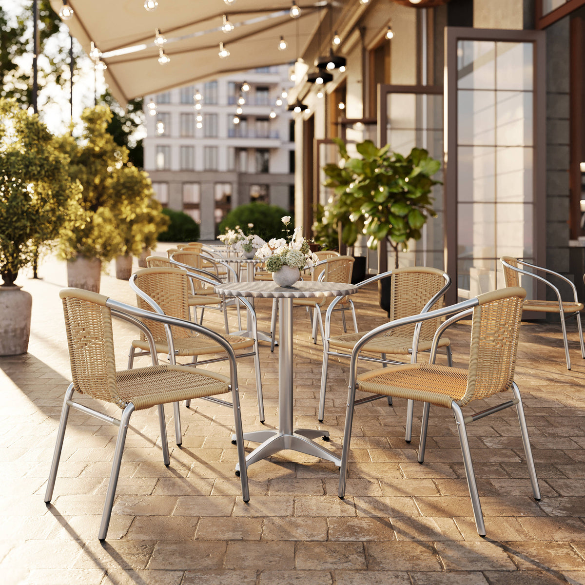 23.5'' Round Aluminum Indoor-Outdoor Table Set with 4 Rattan Chairs - Image 2