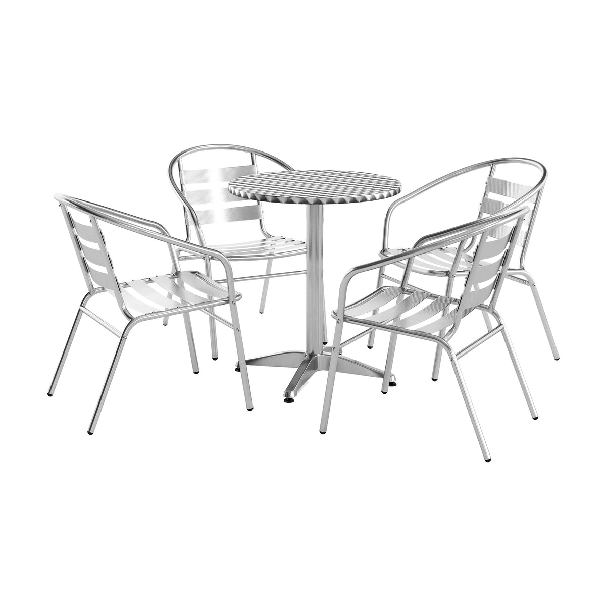 23.5" Round Aluminum Indoor-Outdoor Table Set with 4 Slat Back Chairs