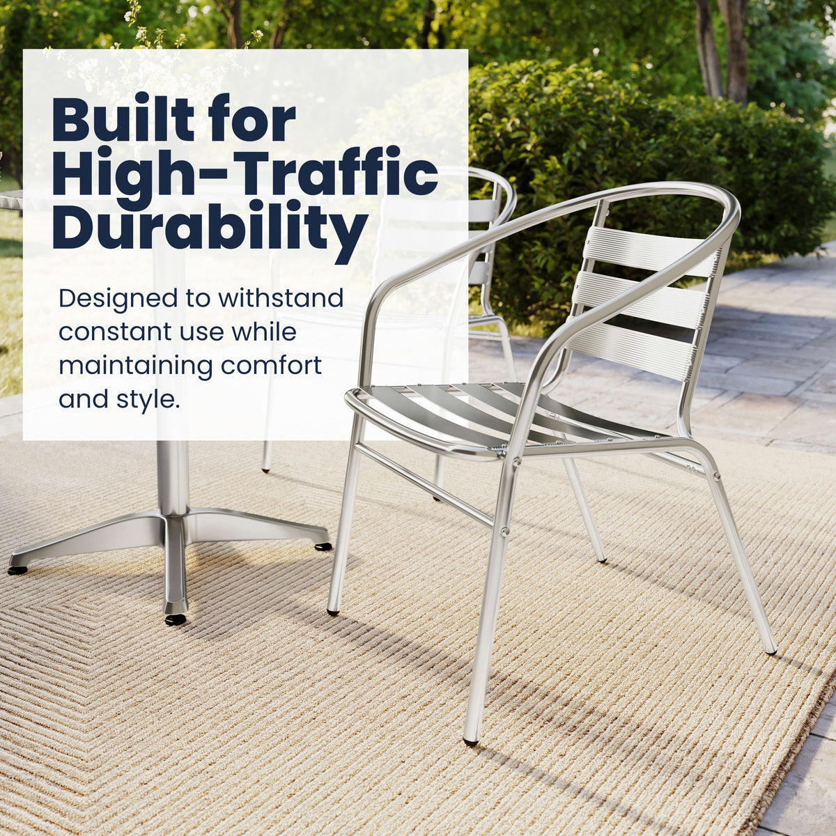 23.5" Round Aluminum Indoor-Outdoor Table Set with 4 Slat Back Chairs - Image 4