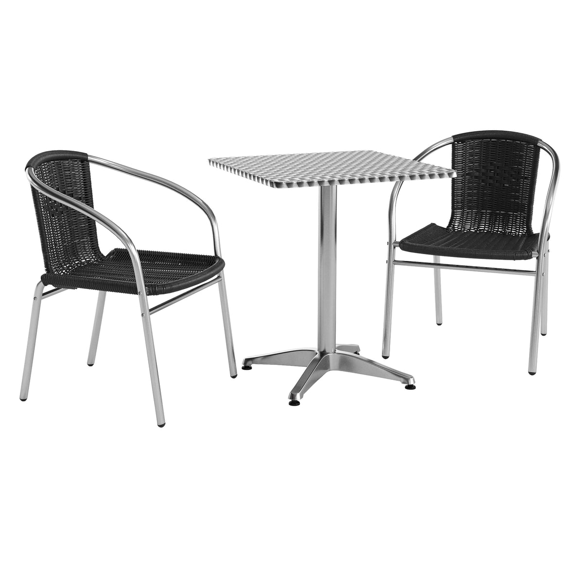 23.5'' Square Aluminum Indoor-Outdoor Table Set with 2 Rattan Chairs