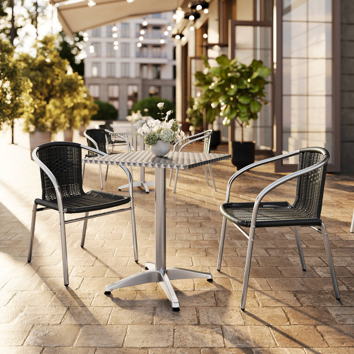 23.5'' Square Aluminum Indoor-Outdoor Table Set with 2 Rattan Chairs - Image 2
