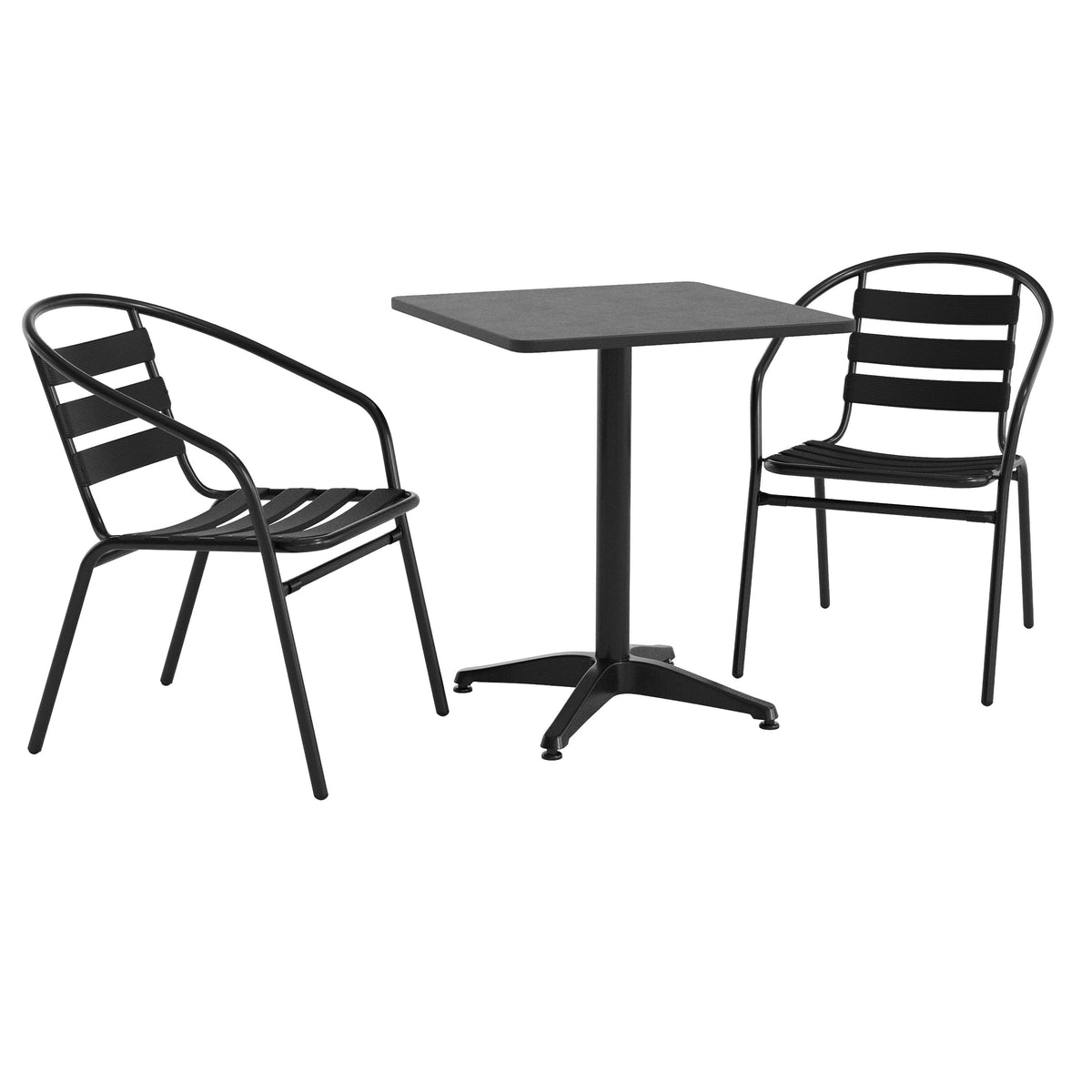23.5" Square Aluminum Indoor-Outdoor Table Set with 2 Slat Back Chairs