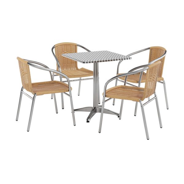 23.5'' Square Aluminum Indoor-Outdoor Table Set with 4 Rattan Chairs