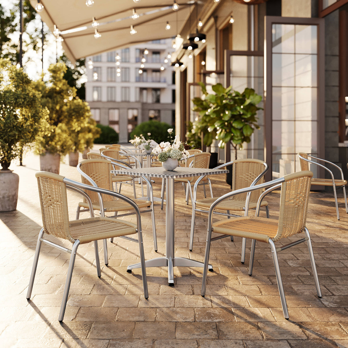 23.5'' Square Aluminum Indoor-Outdoor Table Set with 4 Rattan Chairs - Image 2