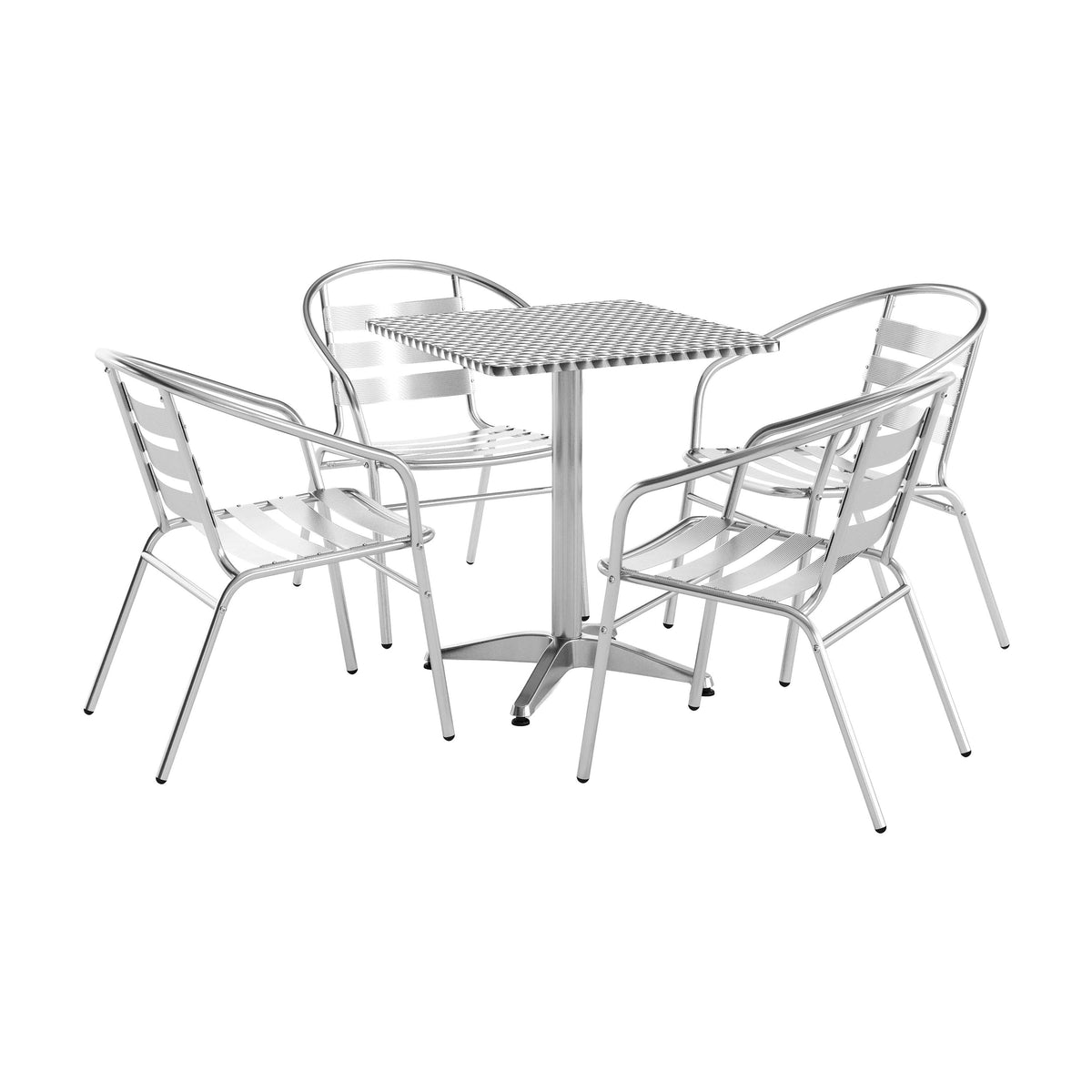 23.5" Square Aluminum Indoor-Outdoor Table Set with 4 Slat Back Chairs