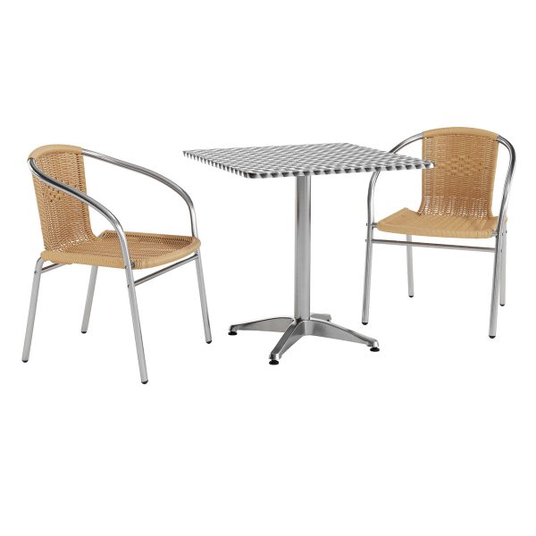 27.5'' Square Aluminum Indoor-Outdoor Table Set with 2 Rattan Chairs