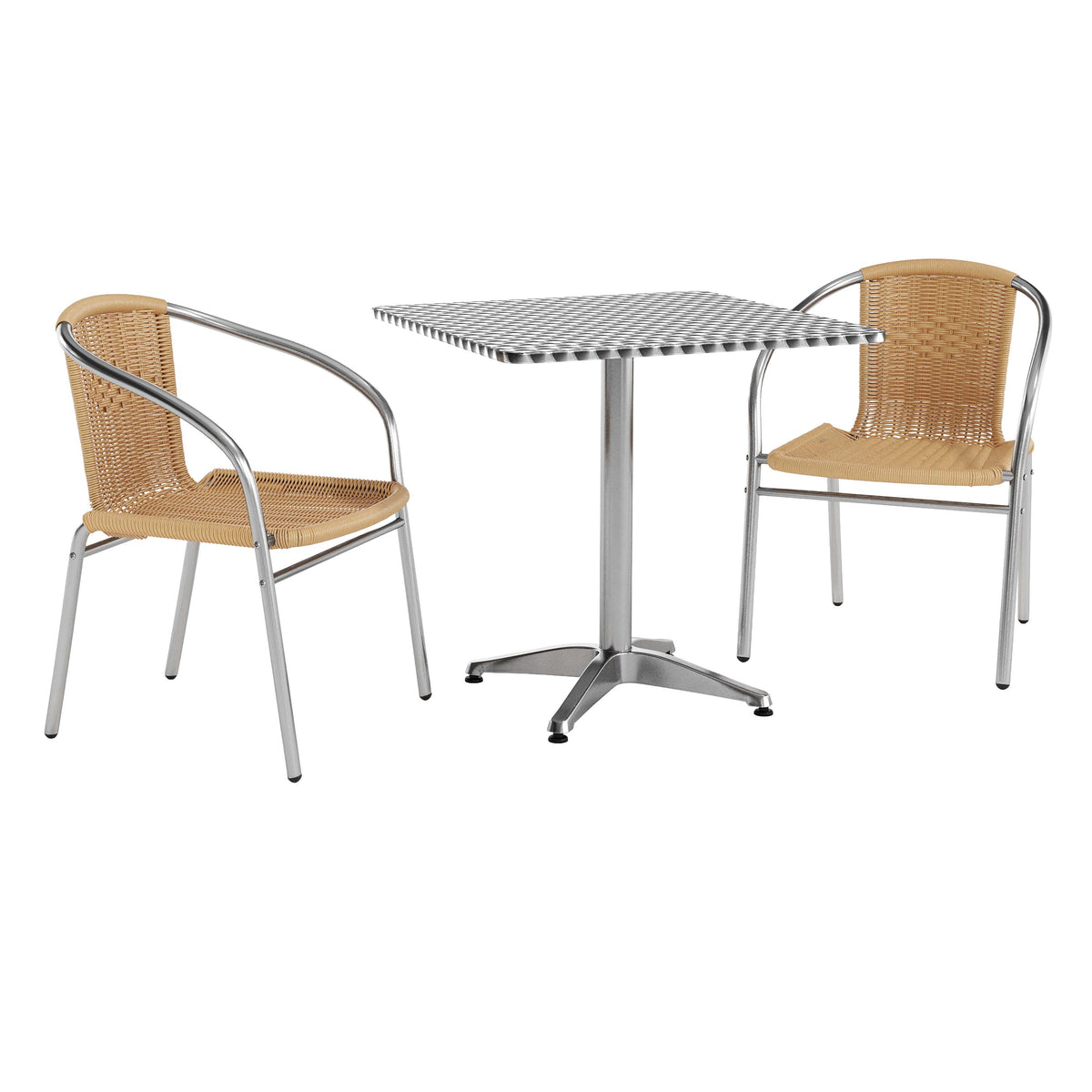 27.5'' Square Aluminum Indoor-Outdoor Table Set with 2 Rattan Chairs