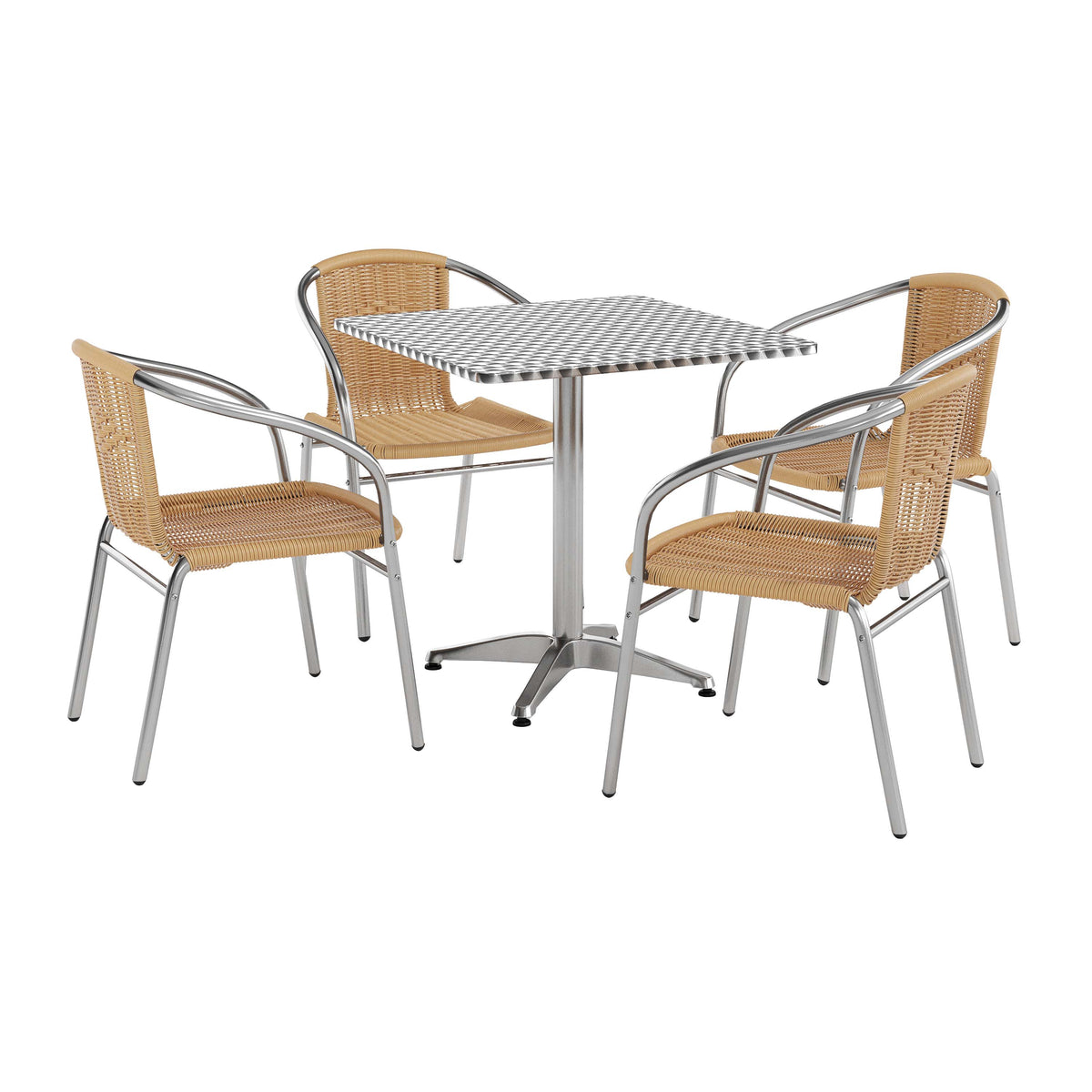 27.5'' Square Aluminum Indoor-Outdoor Table Set with 4 Rattan Chairs