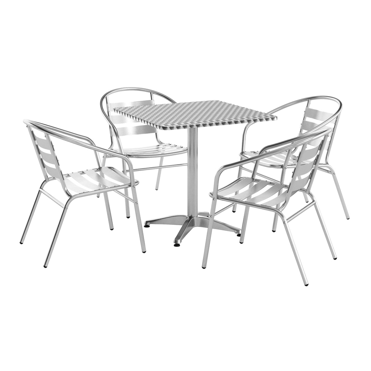27.5" Square Aluminum Indoor-Outdoor Table Set with 4 Slat Back Chairs
