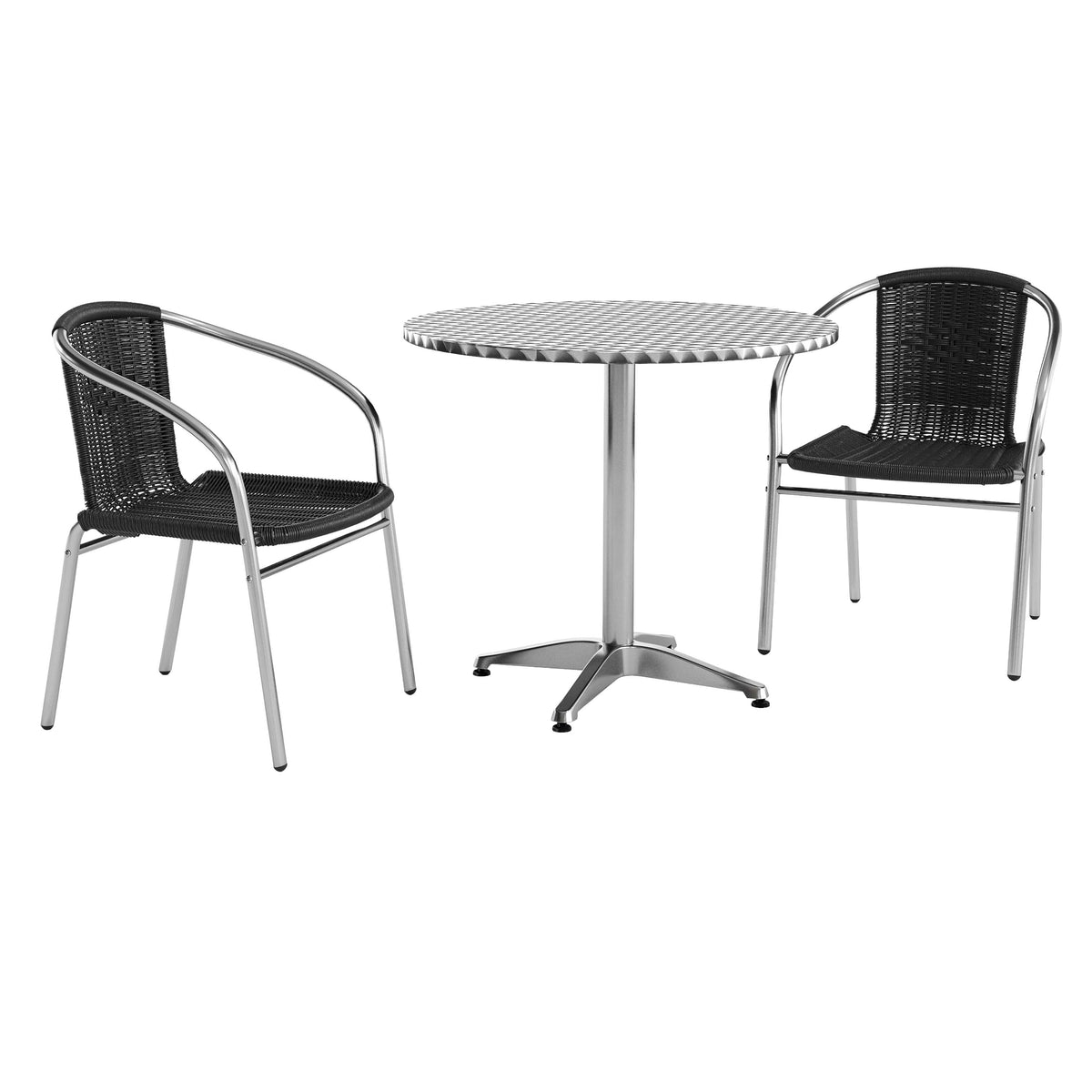 31.5'' Round Aluminum Indoor-Outdoor Table Set with 2 Rattan Chairs
