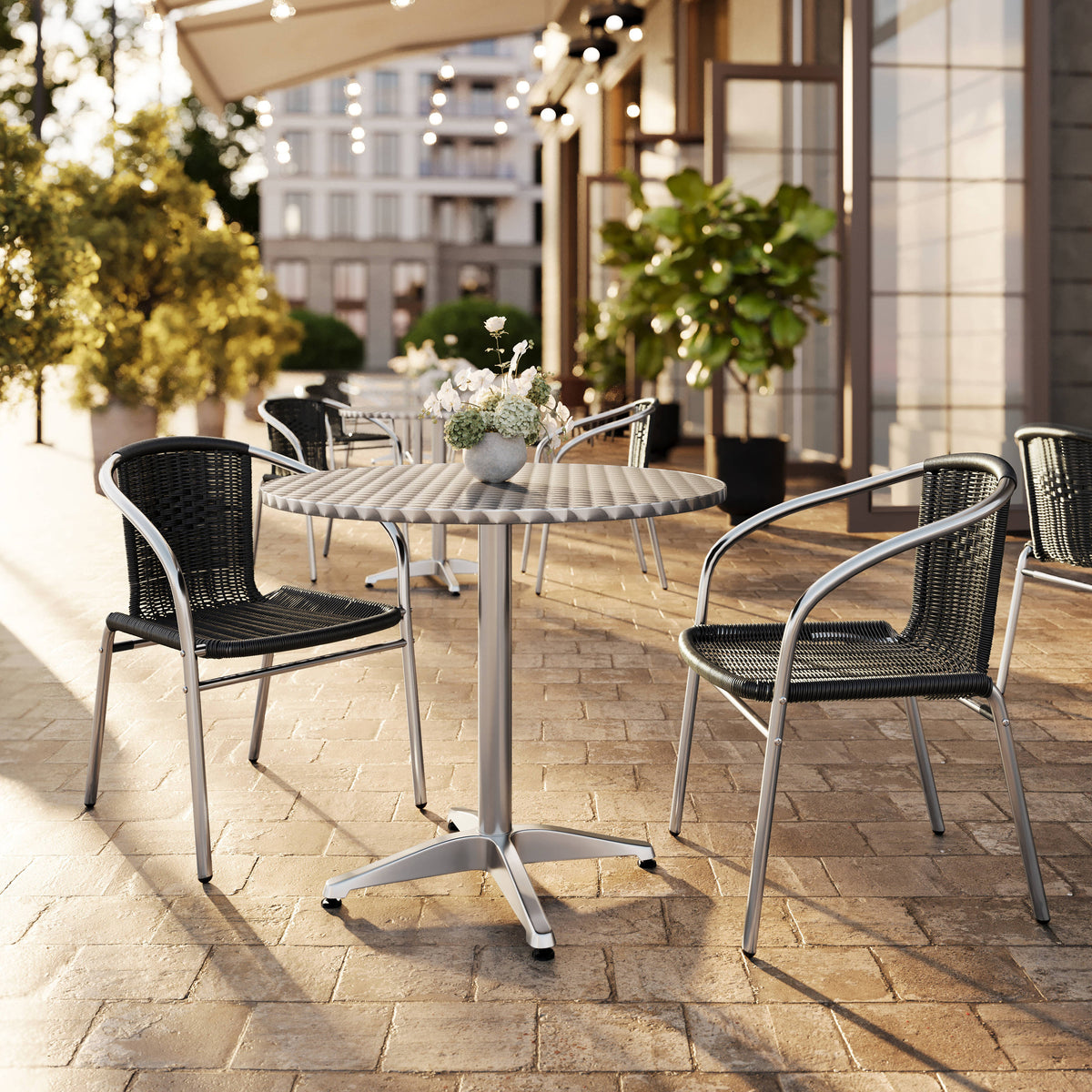 31.5'' Round Aluminum Indoor-Outdoor Table Set with 2 Rattan Chairs - Image 2