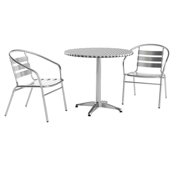 31.5" Round Aluminum Indoor-Outdoor Table Set with 2 Slat Back Chairs
