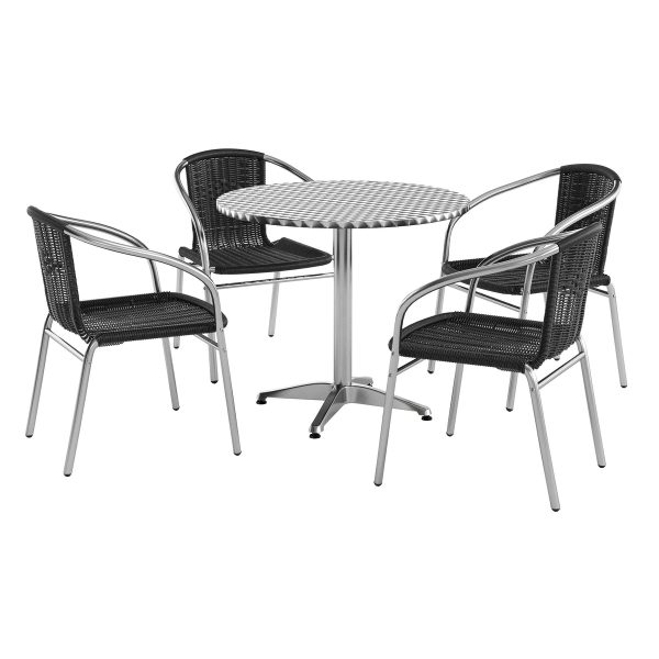 31.5'' Round Aluminum Indoor-Outdoor Table Set with 4 Rattan Chairs