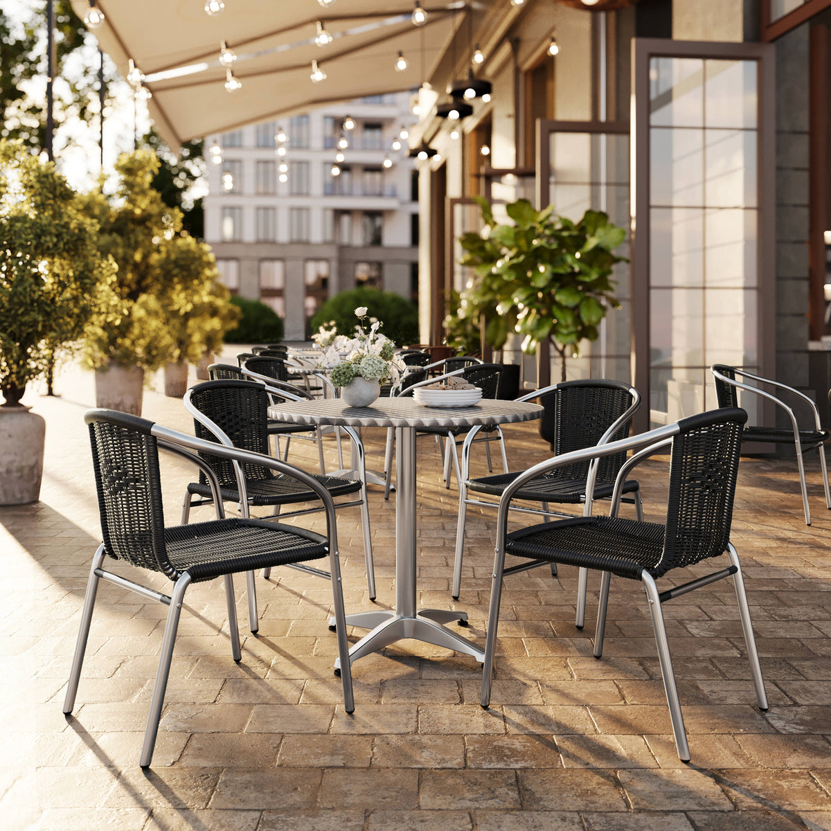 31.5'' Round Aluminum Indoor-Outdoor Table Set with 4 Rattan Chairs - Image 2