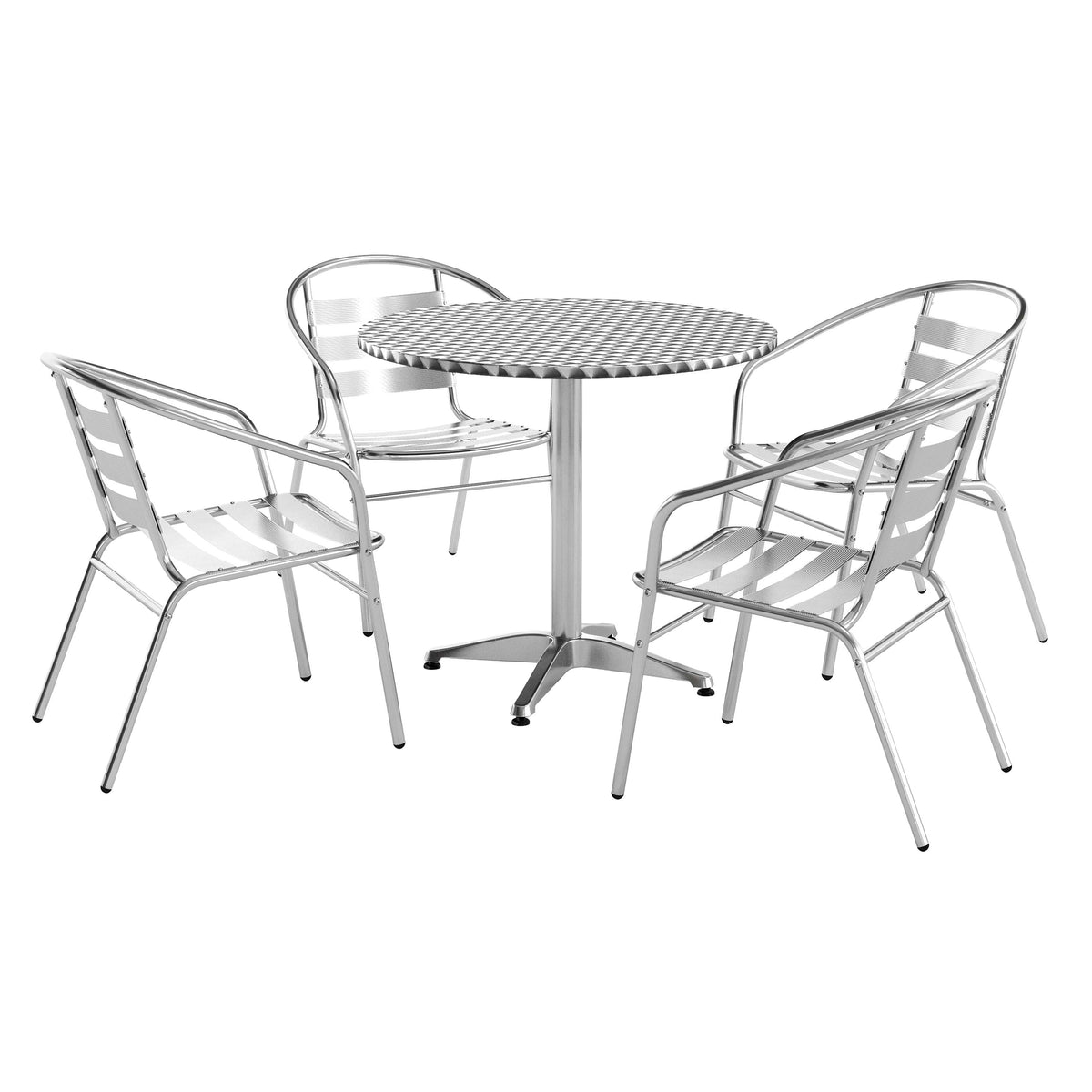 31.5" Round Aluminum Indoor-Outdoor Table Set with 4 Slat Back Chairs