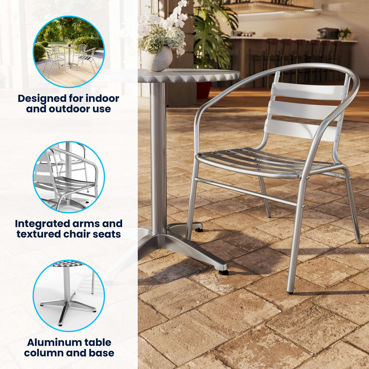 31.5" Round Aluminum Indoor-Outdoor Table Set with 4 Slat Back Chairs - Image 3