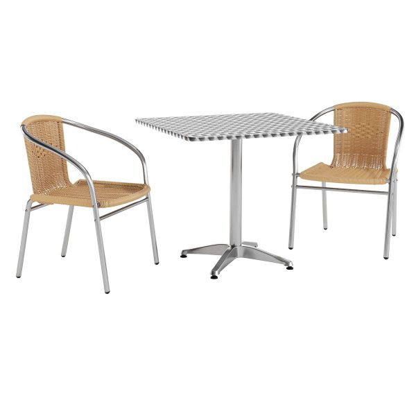 31.5'' Square Aluminum Indoor-Outdoor Table Set with 2 Rattan Chairs