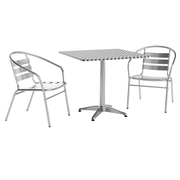 31.5" Square Aluminum Indoor-Outdoor Table Set with 2 Slat Back Chairs